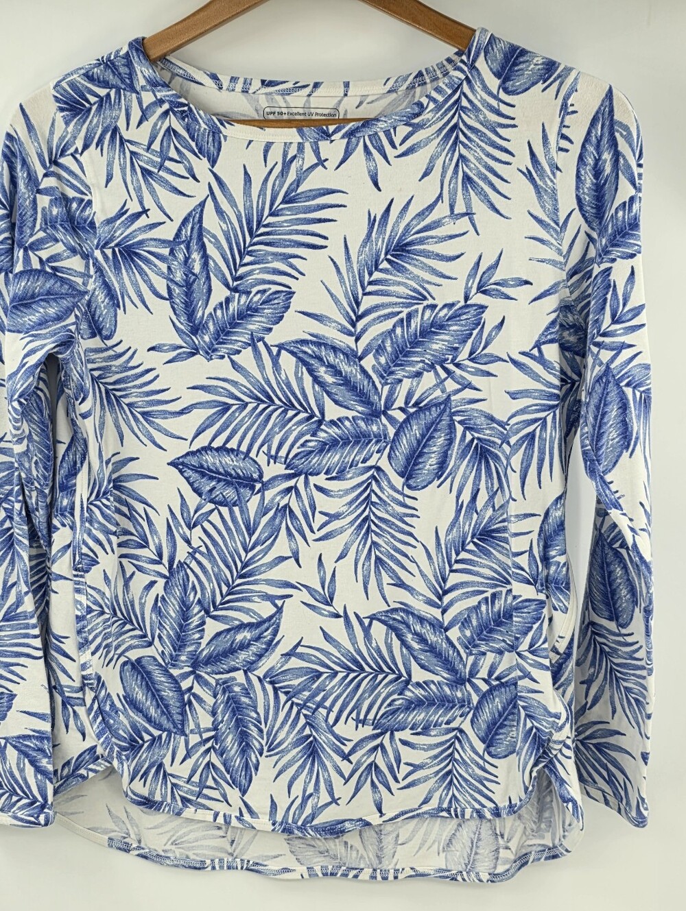 Coolibar White Blue Floral Long Sleeve UPF 50 Top Women's Small S